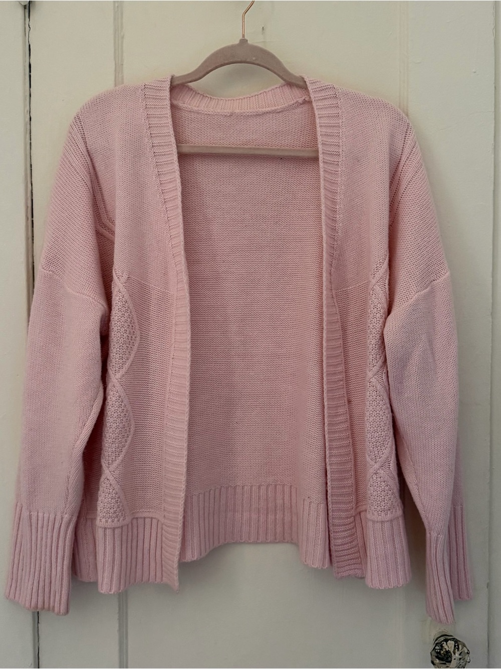 SHEIN Pastel Pink Open-Front Knit Cardigan